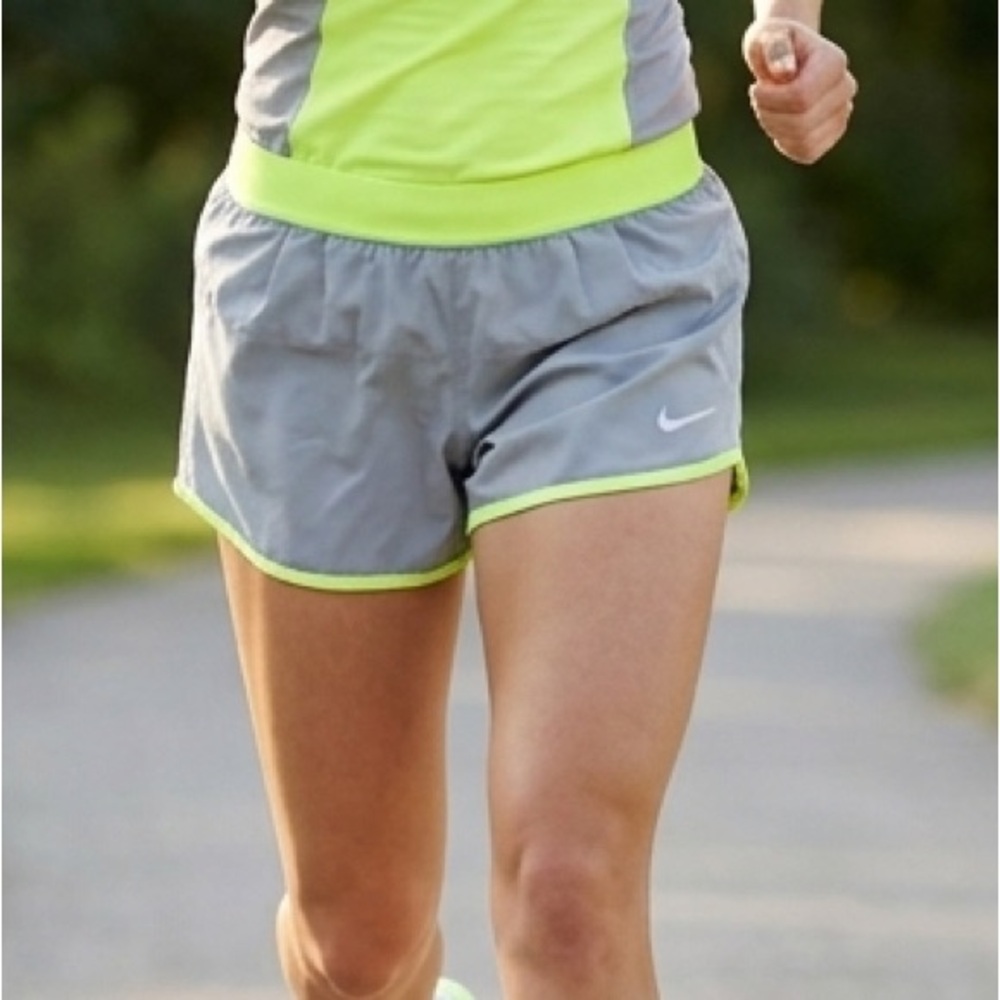 Nike Women’s Gray and Neon Yellow Athletic Running Shorts